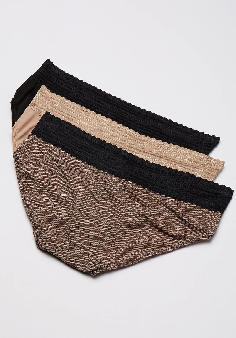 Warner's Women's Blissful Benefits No Muffin 3 Pack Hipster Panties, Black/Toasted Almond/lace dot Print, XL - Image 2